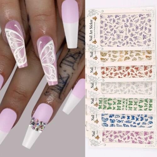 1 Pc 3D Laser Hollow Butterfly Pattern Design Adhesive Nail Sticker Fashion Nail Art Accessories Manicure Decoration Tools Mon08