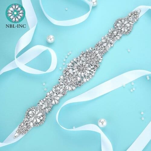 1PC) Rhinestone silver bridal belt wedding with crystal diamante wedding dress accessories sash belt for wedding dress WDD1048