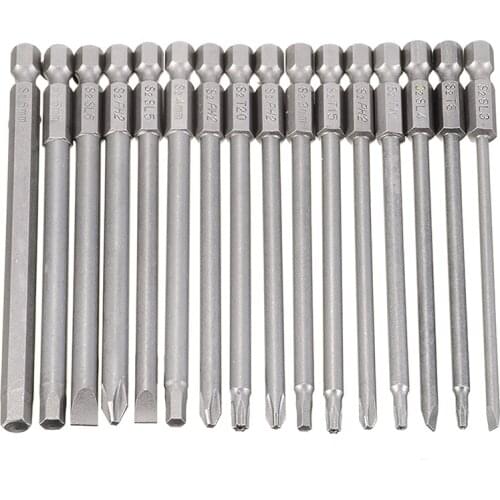 16Pcs 100mm Long Alloy Steel Magnetic Head Cross Phillips Hex Screwdriver Bits Set Torx Head Hex Driver Bits