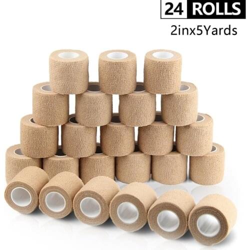 24 Rolls Self Adhesive Bandage Waterproof Cohesive Bandage Non Woven Bandage Sport Tape Breathable Wrist Wraps 5cm*4.5m
