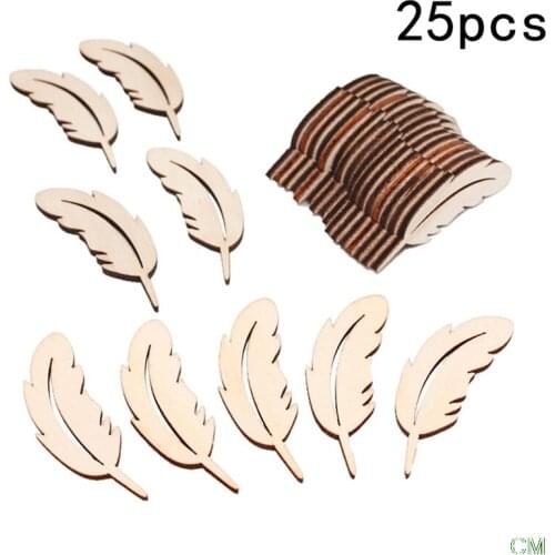 25pcs high qualitu hot sale Laser Cut Wood Feather Embellishment Wooden Shape Craft Wedding Decor
