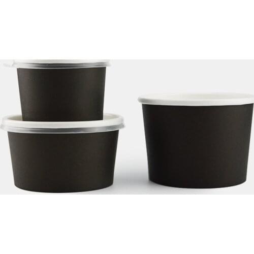 50pcs High quality black disposable ice cream cup thick yogurt salad fruit food container packaging takeaway paper cup with lid