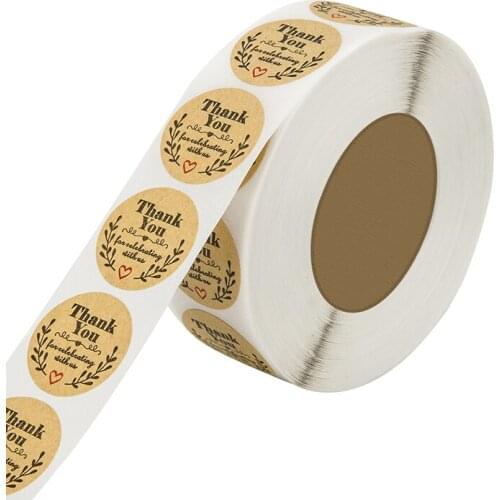 500Pcs Round Kraft Thank You Stickers Olive Branch Adhesive Label Seals DIY Gift christmas tags thanksgiving