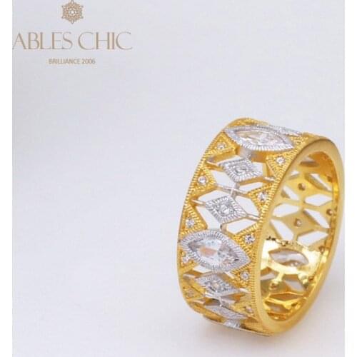 925 Silver 18K Gold Tone Four Man Stars Wedding Rings Zircon Luxury Two Tone Bridal Wide Band Renaissance Retro Fine Jewelry