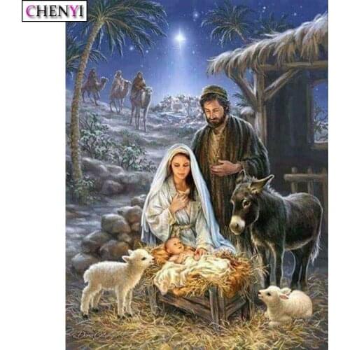 CHENYI 5D Diy Diamond Painting Religious Family Full Drill Mosaic Handmade Art Rhinestone Needlework Diamond Embroidery Gifts