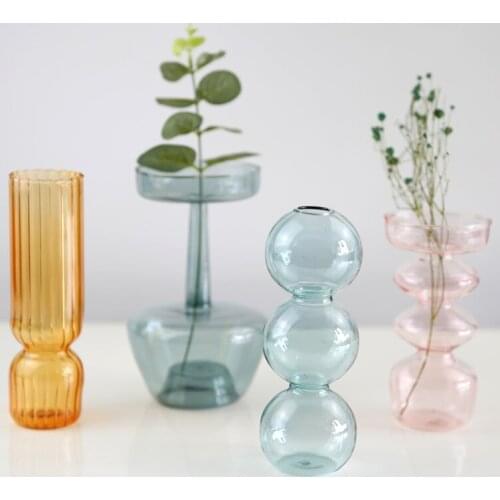 Glass Flower Bottle Color Transparent Simple Desktop Ornaments Living Room Hydroponic Arrangement Decoration Crafts CLH@8