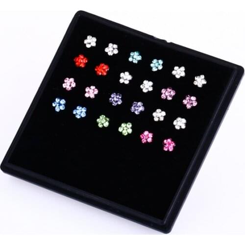 FLOWER CRYSTAL GEM NOSE STUD STRAIGHT 316 SURGICAL STEEL PIN RING PIERCING BONE 24PCS one box