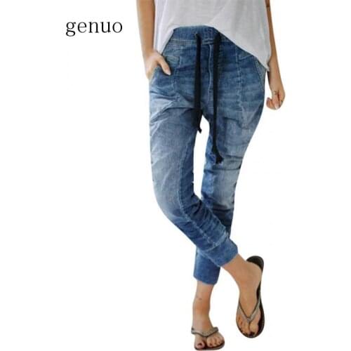 Jeans Woman Vintage Jeans Pantalon Jean Femme Women Summer Plus Loose Denim Casual Drawstring Plus Cropped Pants