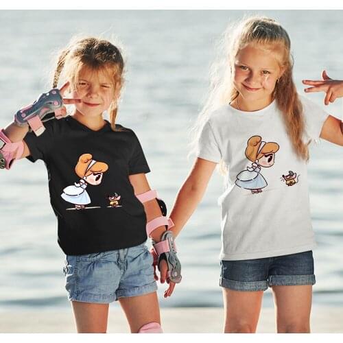 Princess Cinderella and Mouse Kawaii Harajuku T Shirt Children Ullzang Girl T-shirt Fashion Tees Kids Graphic Black Tshirt