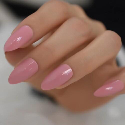 Glossy Pink Stiletto False Nails Designs Medium Long Fake Nail Manicure Artificial Nails Tips with Glue Sticker Tape