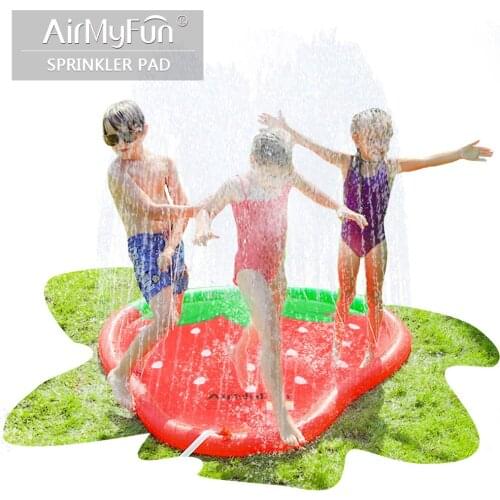 AirMyFun Strawberry Sprinkle & Splash Play Mat, Fun Outdoor Party Sprinkler Toy for Kids, Splash Pad Sprinkler for Toddlers Play