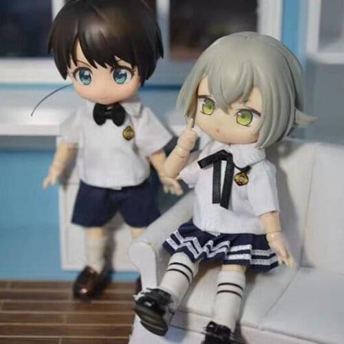 OB11 doll Dress is suitable for a 1/12 stylish white/blue bow shirt + shorts/pleated skirt + white socks preppy suit couple