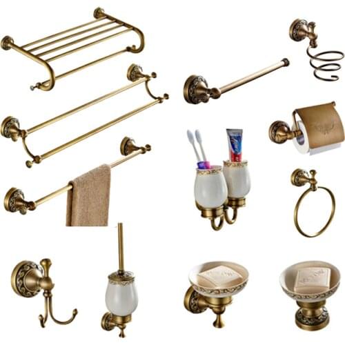 Brass Carved Collection Antique Soap Basket Antique Safety Handrail Bathroom Accessories Creative Faucet Bathroom Hardware Set