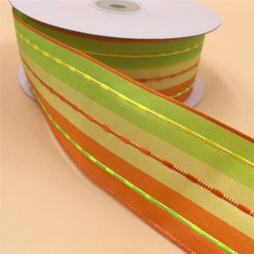 38MM Wire Edge Ribbon Bright Stripes Taffeta For Dress Bow Birthday Decoration Chirstmas Gift DIY Wrapping 25Yards N1112