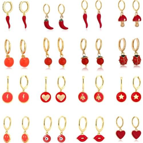 LOOXI Gold Filled Red Enamel Hoop Earring New Wedding Gift Little Chili Pepper Charming Earring Delicate Women Fashion Jewelry