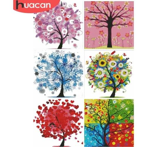 HUACAN Embroidery Tree 11CT 14CT DIY Gift Sets Cross Stitch Flower White Canvas Needlework Kits Home Decoration