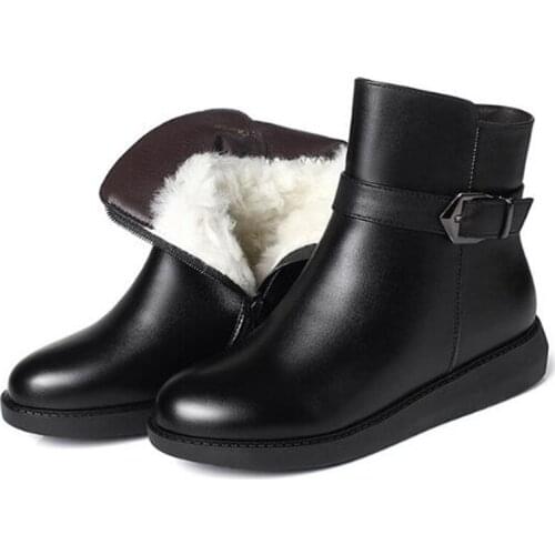 2021 New Fashion Winter Snow Boots Full Genuine Leather Boots Women Shoes Boots Flat Wedges Comfort Warm Wool Shoes Ankle Boots