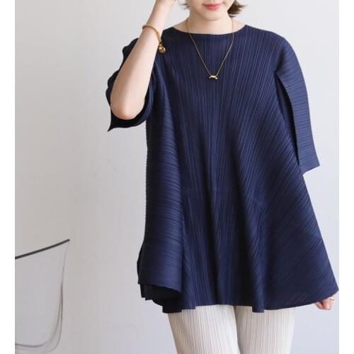 New 2020 Summer Ins style Issey Miyake pleated fat MM loose style Hepburn style sleeveless style fashion T-shirt