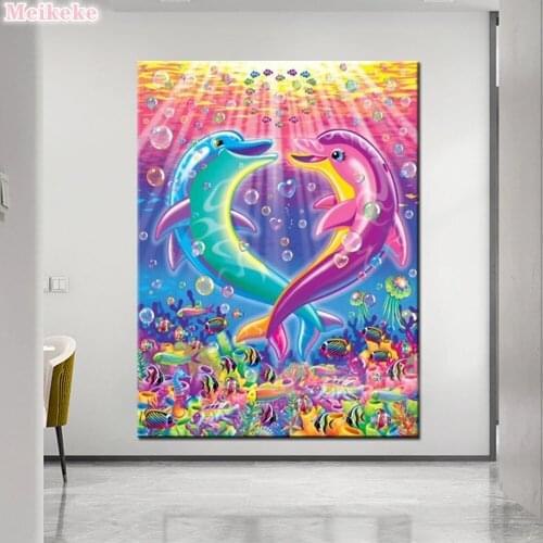 New Arrived Needlework 5D Diy Diamond Painting Cartoon couple dolphins Cross Stitch Diamond Embroidery mosaic Home Decor Gifts