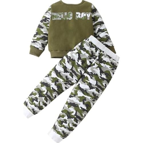 Baby boy clothes spring and autumn cartoon letter camouflage cotton casual sweater two-piece suit boy suit sweater suit baby boy