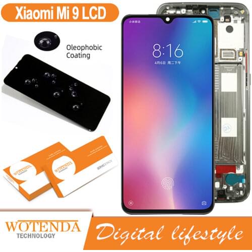 Original 6.39'' AMOLED LCD with frame for XIAOMI Mi 9 Mi9 Display Touch Screen Digitizer Assembly Repair Parts