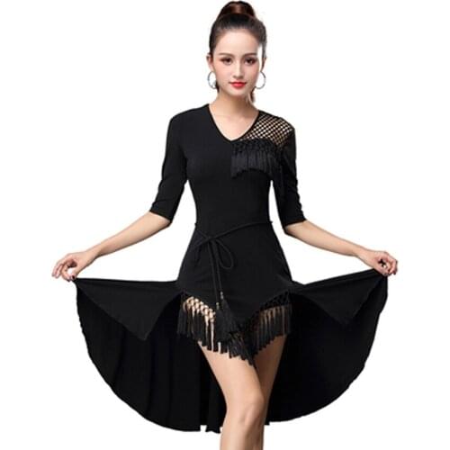Latin dance dress dress female adult new sexy Latin dance skirt professional performance service black pool practice performance