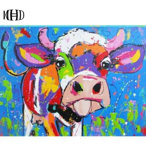 Full Square & Round Diamond Embroidery Colorful Cow 5d di Diamond Cross Stitch Crystal Decorative Sticker Mosaic Cow