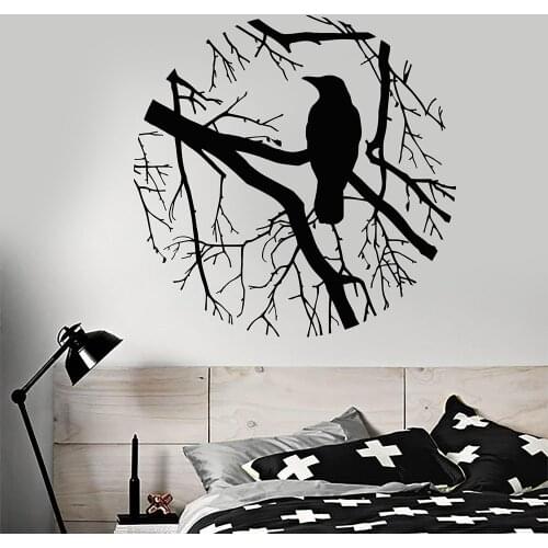 Bird Branch Crow Gothic Style Circle Vinyl Wall Decal Home Decor Living Room Removable New Arrival For Kids Rooms Art Mural P449