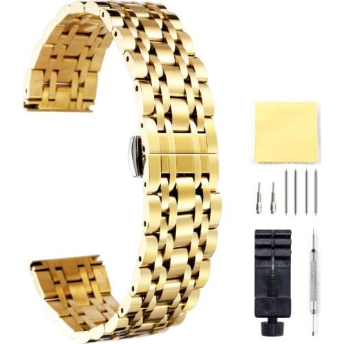 Metal Watch Bracelets Stainless Steel Watch Strap 14mm 16mm 18mm 20mm 21mm 22mm 24mm Watchband Seven Joint Waterproof Correa