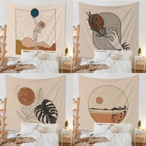 Nordic Sun Moon Pattern Blanket Tapestry Wall Hanging Tapestries Bedroom Bedspread Throw Cover Wall Bohemian Home Decor