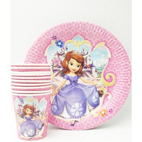 20pcs/set Sofia Princess Plate/Cup Favors Kids Decoration Festival supplies Party supplies girls Birthday Cartoon Theme Party