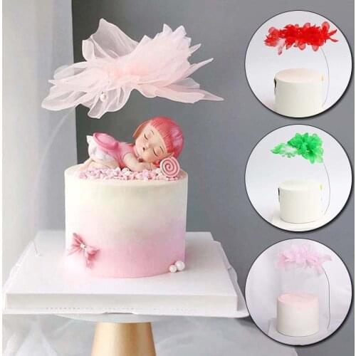 Happy Birthday Cake Topper Flower Lace Mesh Decoration Cake Topper for Children Kid Girl Party Supplies Lovely Gifts