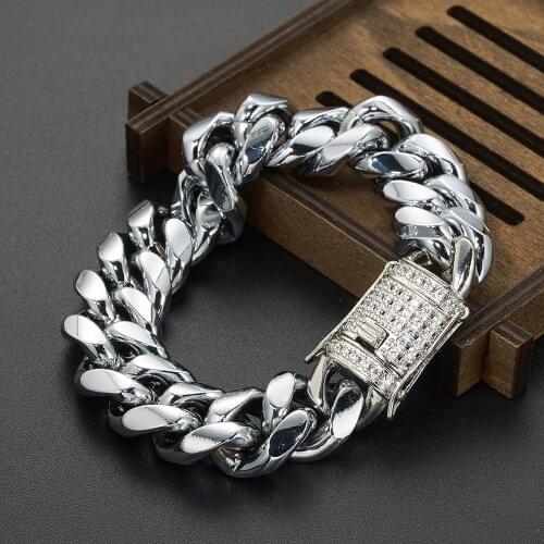 Heavy Jewelry 18MM Metal Stainless Steel Silver Color Hip-hop Miami Cuban Curb Chain Wristband Mens/Womens Bracelet Bangle 7-11"