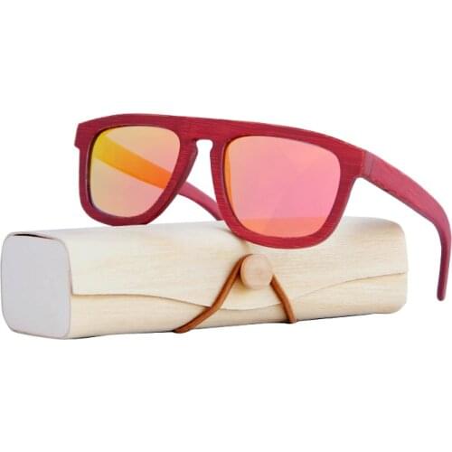 Vintage Polarized Red sunglasses for women bamboo frame sun glasses men Wooden Case Beach Anti-UV eyeglasses for Driving