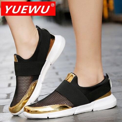 YUEWU Women’s Flat Casual Shoes Mesh Surface Ventilation Fashion Large Size Women’s Shoes Round Head Soft Sneakers