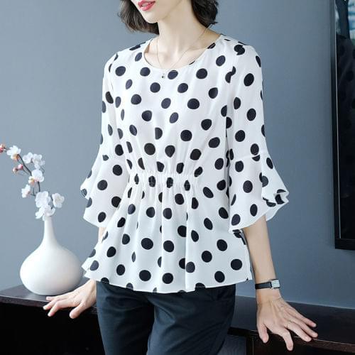 Chiffon Shirt Polka-dot Womens Half Sleeve 2021 Summer New Ruffled Slim Bottoming Shirt Top Tees Plus Size 4XL