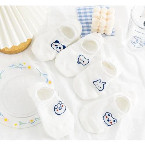 Women Socks White Cute Bear Cotton low Tube Female Socks Cartoon Lolita Sock Cute Sweet Campus Style Casual Ankle Soks slipper