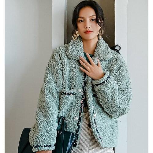 Winter Women High Quality faux lambswool Fur OverCoats Luxury short casual Thick Warm Plus Size female cloth 2019 blue free ship