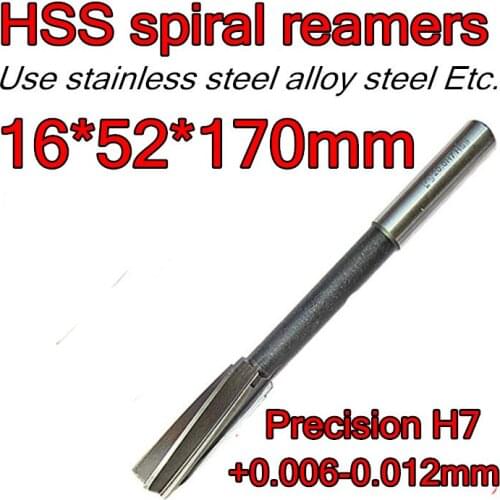 16*52*170mm 1pcs Processing length 52mm Petiole 12.5mm HSS spiral reamers drill Precision H7 +0.006-0.012mm