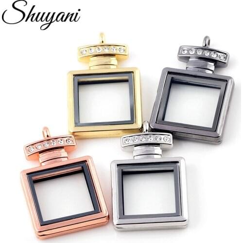 10pcs Locket Pendant Perfume Bottle Shape Crystal Glass Living Memory Floating Locket for Women Gifts Magnet Accessories