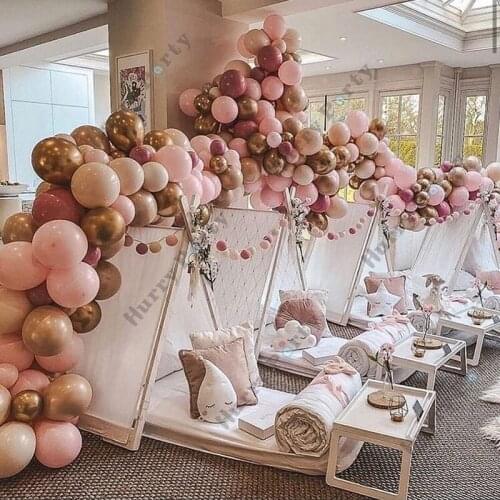 150Pcs/Set Retro Pink Balloon Garland Chrome Metallic Gold Latex Ballon For Baby Shower Party Decoration Wedding Birthday Decor