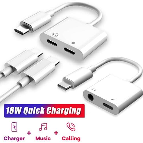 2In1 18W Audio Splitter Cable Type C Adapter For Samsung Galaxy S21 Note 20 Ultra S20 FE USB C to Headphone Jack Converter