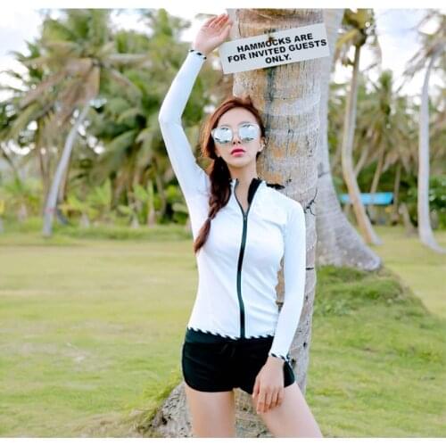 2018 Women White Black Rash Guard 3 Pieces Bathing Suit Rashguard Beach Surf Long Sleeve UV Protection Swimsuit Bathing Suit