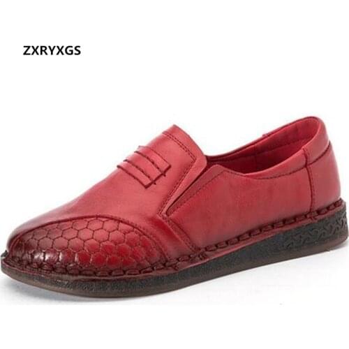 2021 Spring New Fashion Leisure Walking Shoes Flat Comfortable Soft Sole Large Size Genuine Leather Shoes Womens Shoes Flats