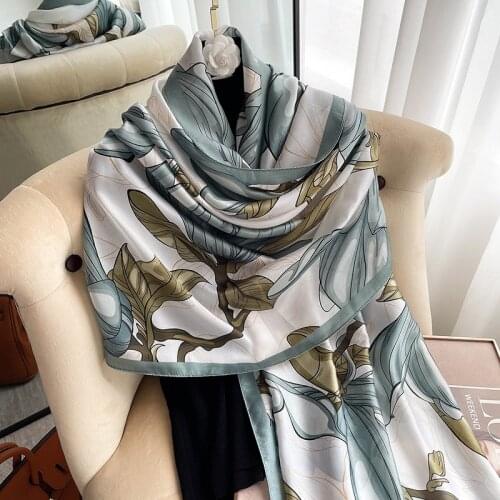 2021 Women Silk Winter Scarf Luxury Design Print Lady Beach Shawl Scarves Fashion Smooth Foulard Female Hijab