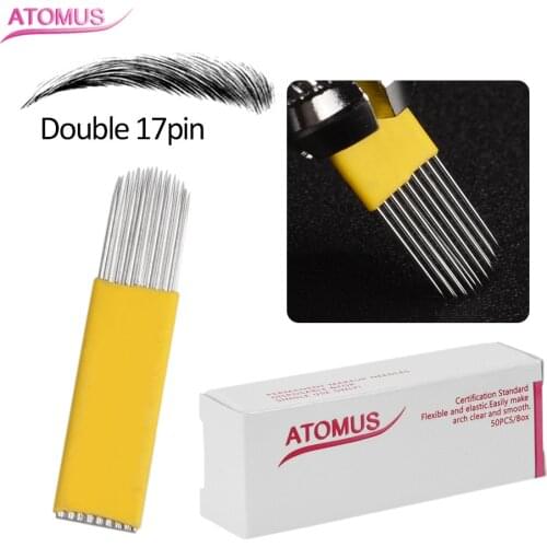 50pcs Double 17pin Microshading Micro Blading Needling Needles Agujas Microblading Naald Tebori Lamina Eyebrow Embroidery