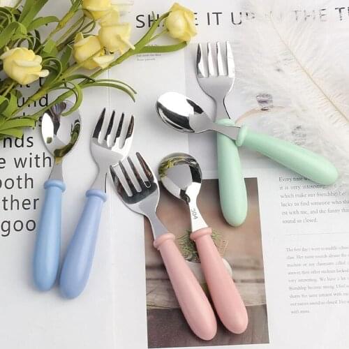 HOT 6 Pieces Kids Toddler Utensils Stainless Steel Fork And Spoon Safe Childrens Flatware Set Round Handle For Baby