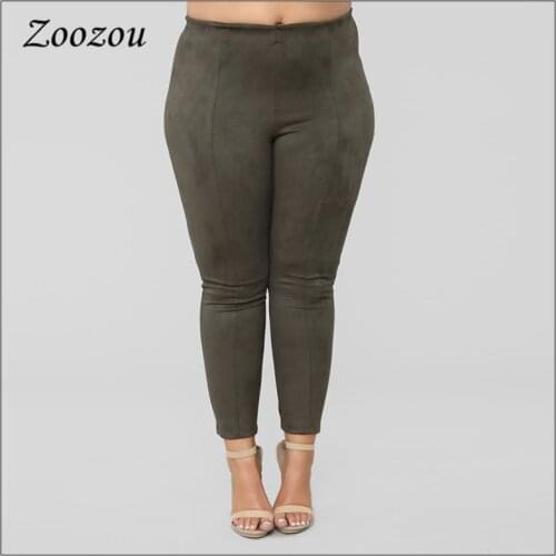 Army Green Suede Leather Skinny Women Pants Plus Size Seamless Leggings Pant Bodycon Soft Faux Leather Trousers Female Custom