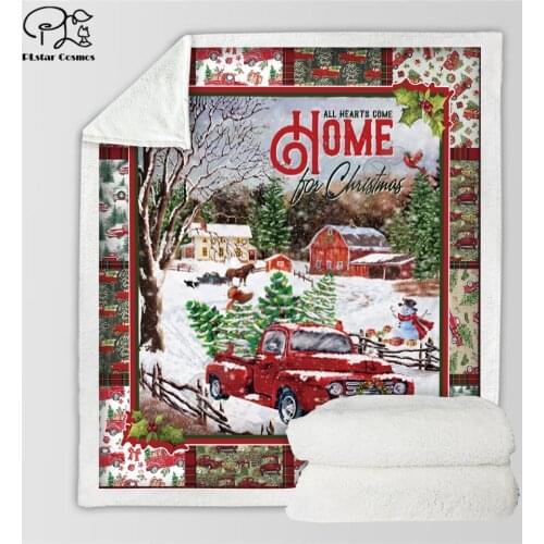 Home Merry Christmas 3d printed fleece blanket Beds Hiking Picnic Thick Fashionable Bedspread Sherpa Throw Blanket