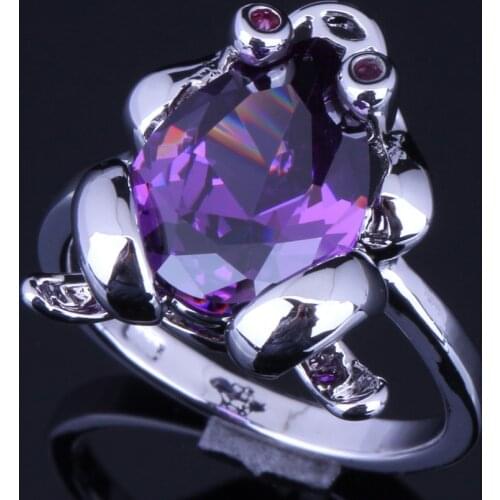 Precious Frog Purple Cubic Zirconia Silver Plated Ring V0132